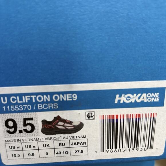 Hoka One One Clifton One9 Black Red 1155370 BCRS Mens Size 9.5 NEW Sneakers main image 6